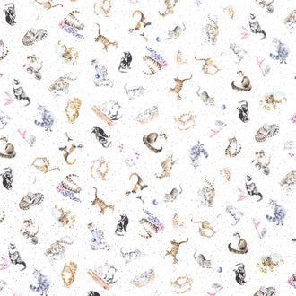 Whiskers & Paws - Cats Tossed White Yardage