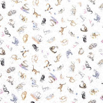 Whiskers & Paws - Cats Tossed White Yardage Primary Image