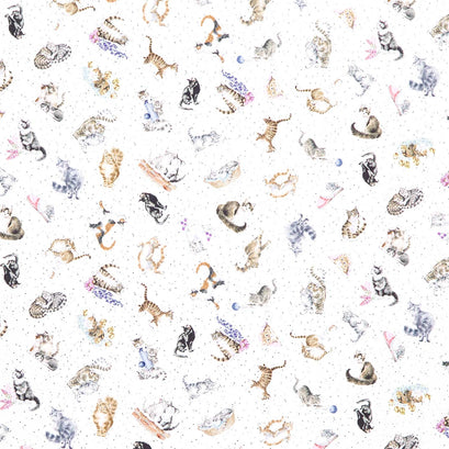 Whiskers & Paws - Cats Tossed White Yardage