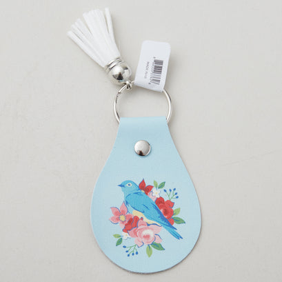 Leather Circle Key Chain - Bluebird