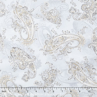 La Scala - Onyx Colorstory Paisely Platinum Metallic Yardage