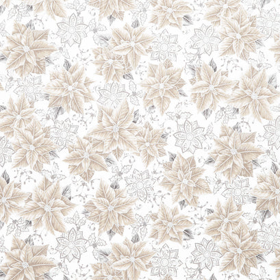 Holiday Flourish - Festive Finery Taupe Colorstory Poinsettias Blanc Metallic Yardage
