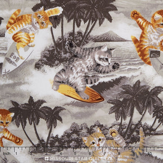 Surfin' Cats - Gray Yardage