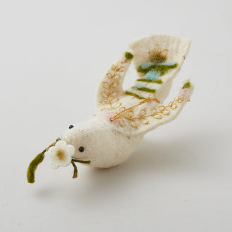 Handmade Wool Felt Dove Ornament w/ Embroidery