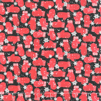 Snow Crew - Mittens Black Red Yardage