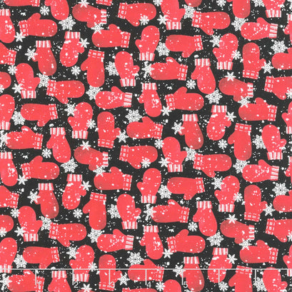 Snow Crew - Mittens Black Red Yardage