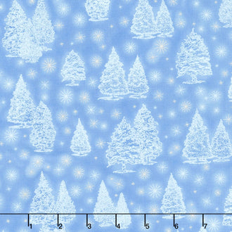 Winter's Grandeur - Frost Pine Trees Frost Metallic Yardage