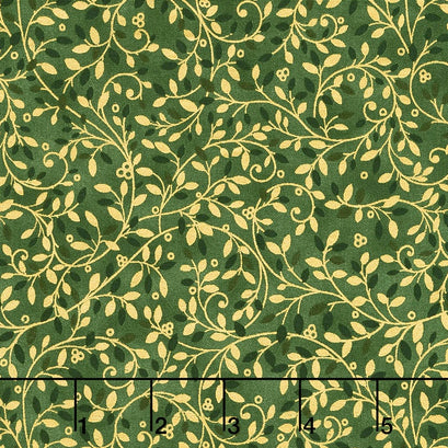 Holiday Flourish 10 - Holiday Leafy Vines Green Metallic Yardage