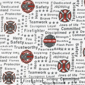 Thin Red Line - Words White Yardage
