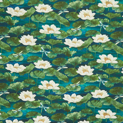 Tranquil Waters - Water Lilies Dark Blue Multi Yardage