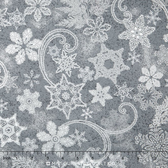 Holiday Flourish 9 - Silver Colorstory Snowflake Metallic Sky Charcoal Yardage