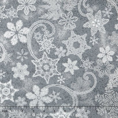 Holiday Flourish 9 - Silver Colorstory Snowflake Metallic Sky Charcoal Yardage