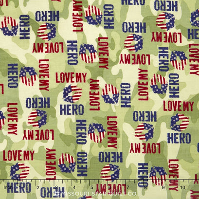 Love My Hero - I Love My Hero Words Light Olive Yardage