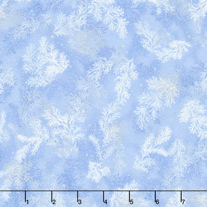 Holiday Flourish 10 - Blue Snowflakes Flurry Blue Metallic Yardage
