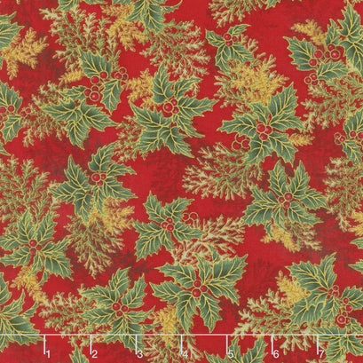 Holiday Flourish 11 - Holiday Branches Crimson Metallic Yardage