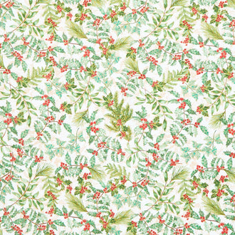 Christmas Musical - Holly and Berries Cream Metallic Yardage