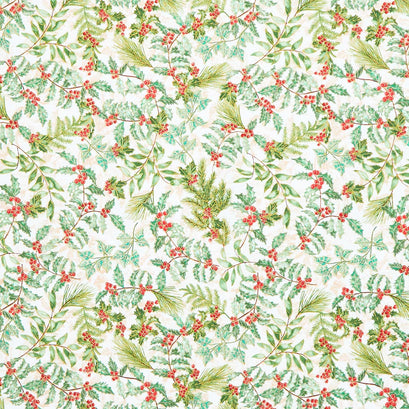 Christmas Musical - Holly and Berries Cream Metallic Yardage