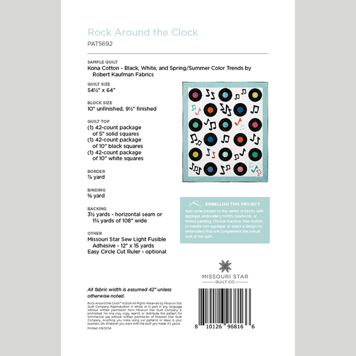Digital Download - Rock Around the Clock Quilt Pattern by Missouri Sta