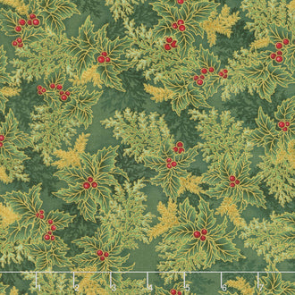 Holiday Flourish 11 - Holiday Branches Holly Metallic Yardage