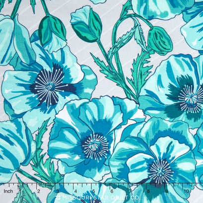 In the Bloom - Poppies Turquoise Yardage