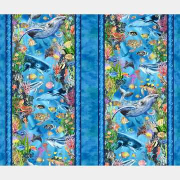 Calypso III - Ocean Border Stripe Blue Yardage Alternative View #1