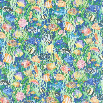 Calypso III - Fish Blue Yardage Primary Image