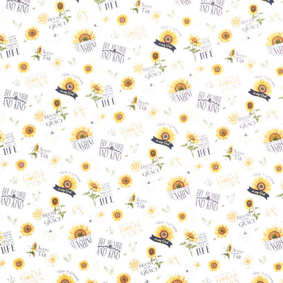 Honey Bees and Flowers Please - FloralMain White Yardage