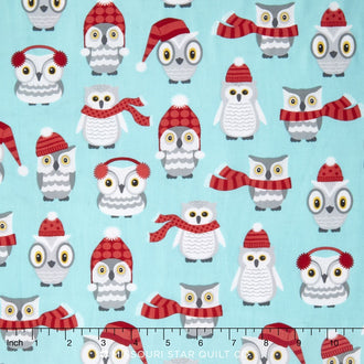 Polar Pals - Owls Aqua Yardage