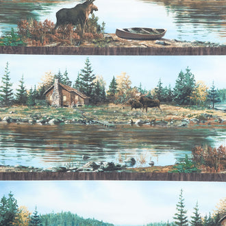 Naturescapes - Northwood Moose Lodge Border Stripe Green Multi Yardage