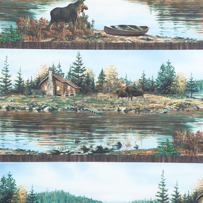 Naturescapes - Northwood Moose Lodge Border Stripe Green Multi Yardage
