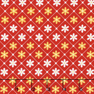 Sunnyside Ave. - Daisies Red Yardage