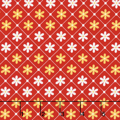 Sunnyside Ave. - Daisies Red Yardage