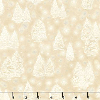 Winter's Grandeur - Champagne Pine Trees Champagne Metallic Yardage