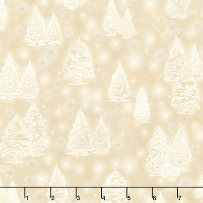 Winter's Grandeur - Champagne Pine Trees Champagne Metallic Yardage