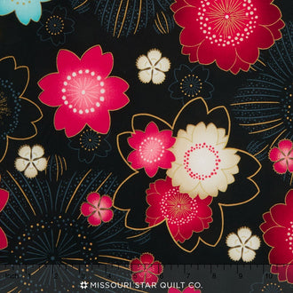 Satsuki 3 - Satsuki Blooms and Fans Blossom Metallic Yardage