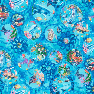 Calypso III - Ocean Circles Teal Yardage Primary Image