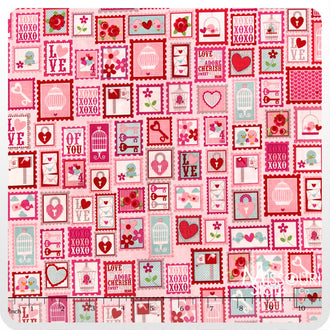 Lovey Dovey - Stamps Pink Yardage