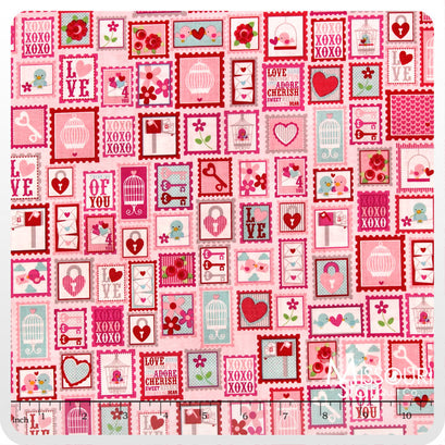 Lovey Dovey - Stamps Pink Yardage