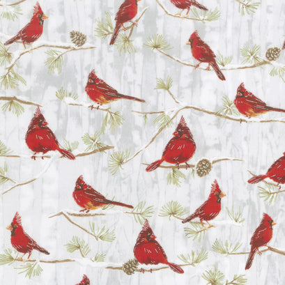 Winter White 3 - Ice Birds Branches Ice Metallic Yardage