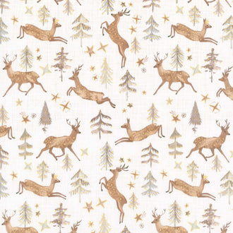 Winter Dreams - Stags White Metallic Yardage