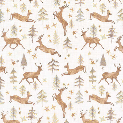 Winter Dreams - Stags White Metallic Yardage