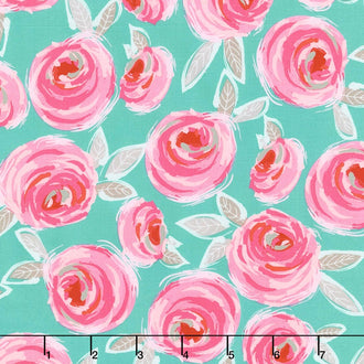 Curiosities - Large Floral Teal Pink Yardage