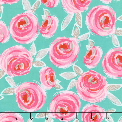Curiosities - Large Floral Teal Pink Yardage