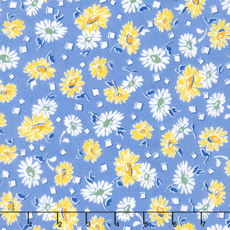 Sunshine Garden - Flowers Blue Yardage