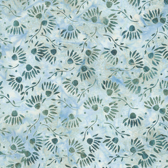 Misty Mornings Batiks - Flower Heads Green Sprout Yardage