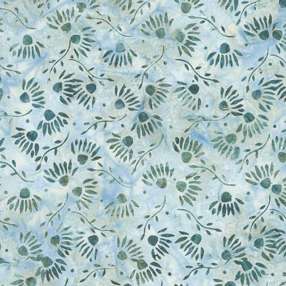 Misty Mornings Batiks - Flower Heads Green Sprout Yardage