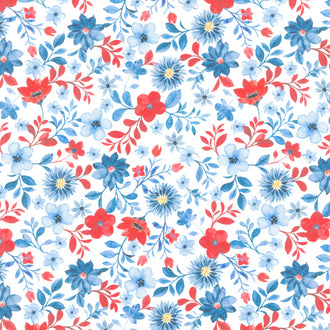 Faith, Family, Freedom - Patriotic Flowers White Yardage