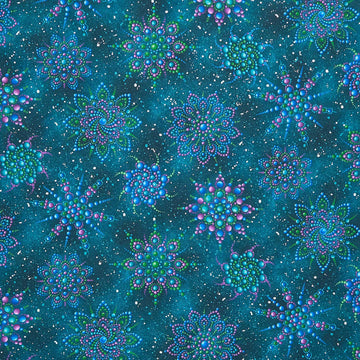 On Dragonfly Wings - Beaded Medallion Dark Teal Yardage Primary Image