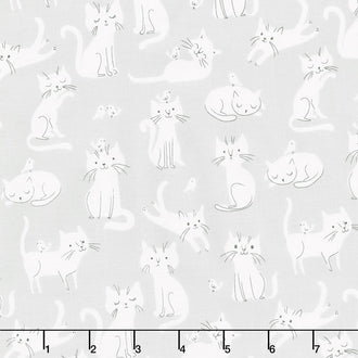 Whiskers & Tails - Kitty Friends Grey Yardage