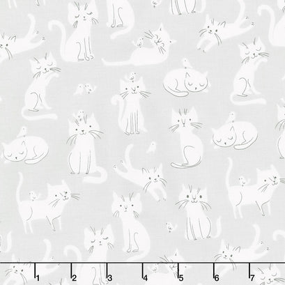 Whiskers & Tails - Kitty Friends Grey Yardage